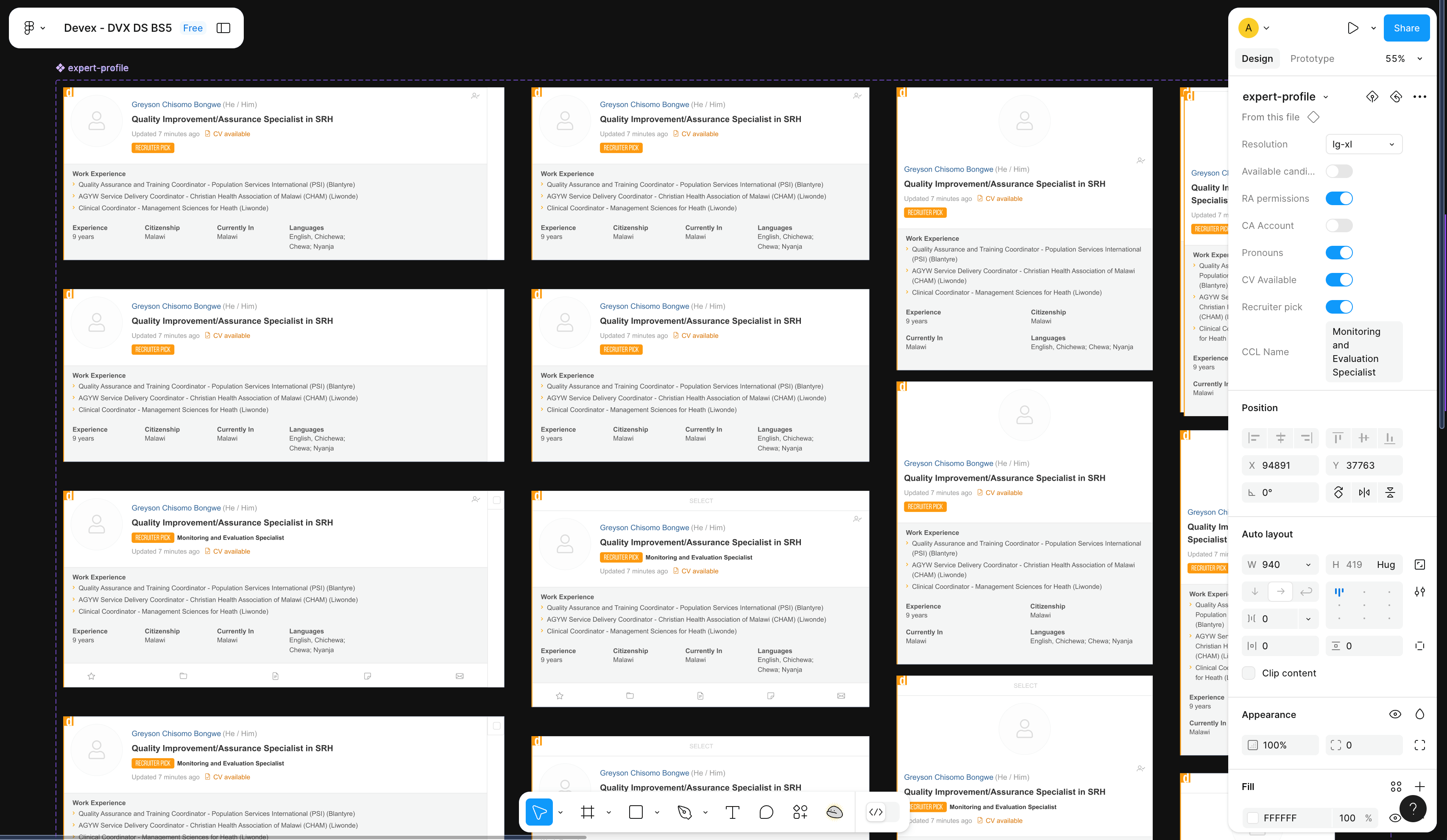 Candidate component states recreated in Figma