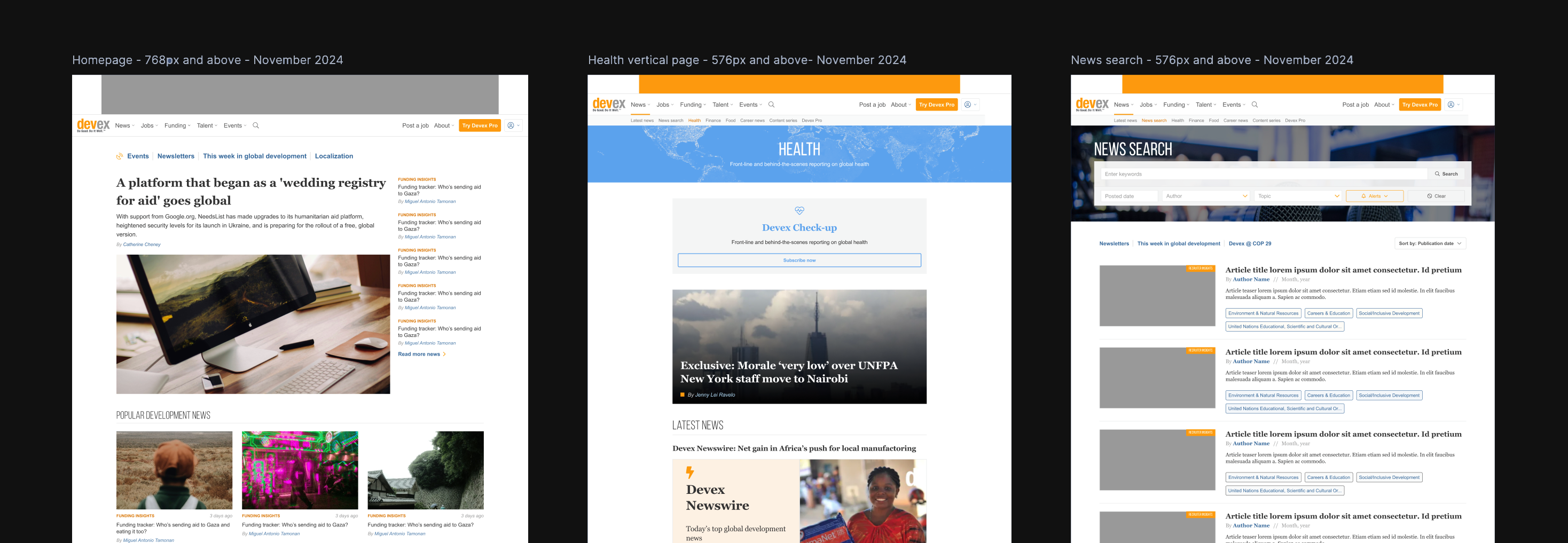 Responsive templates for common page types
