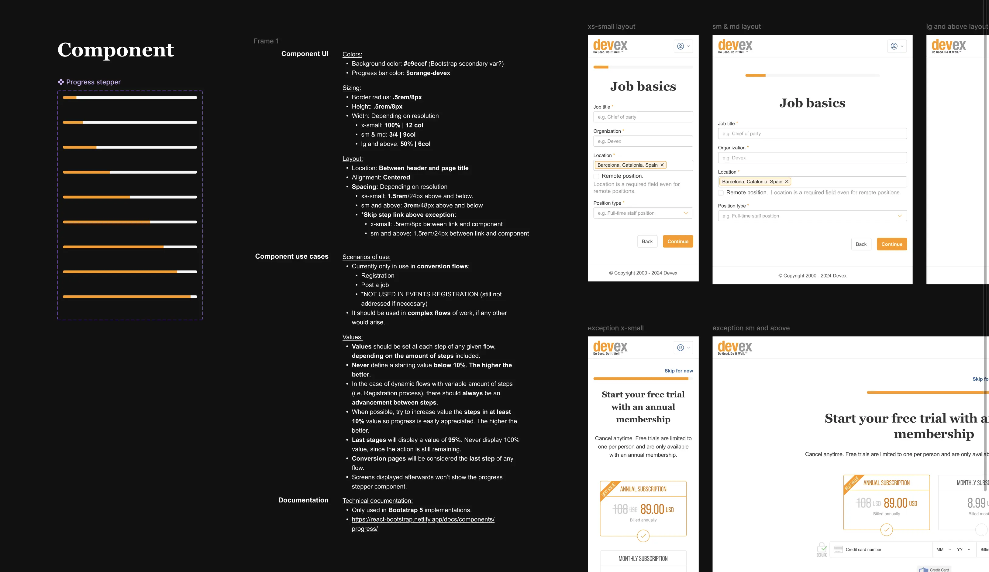 Progress stepper component with use cases and examples