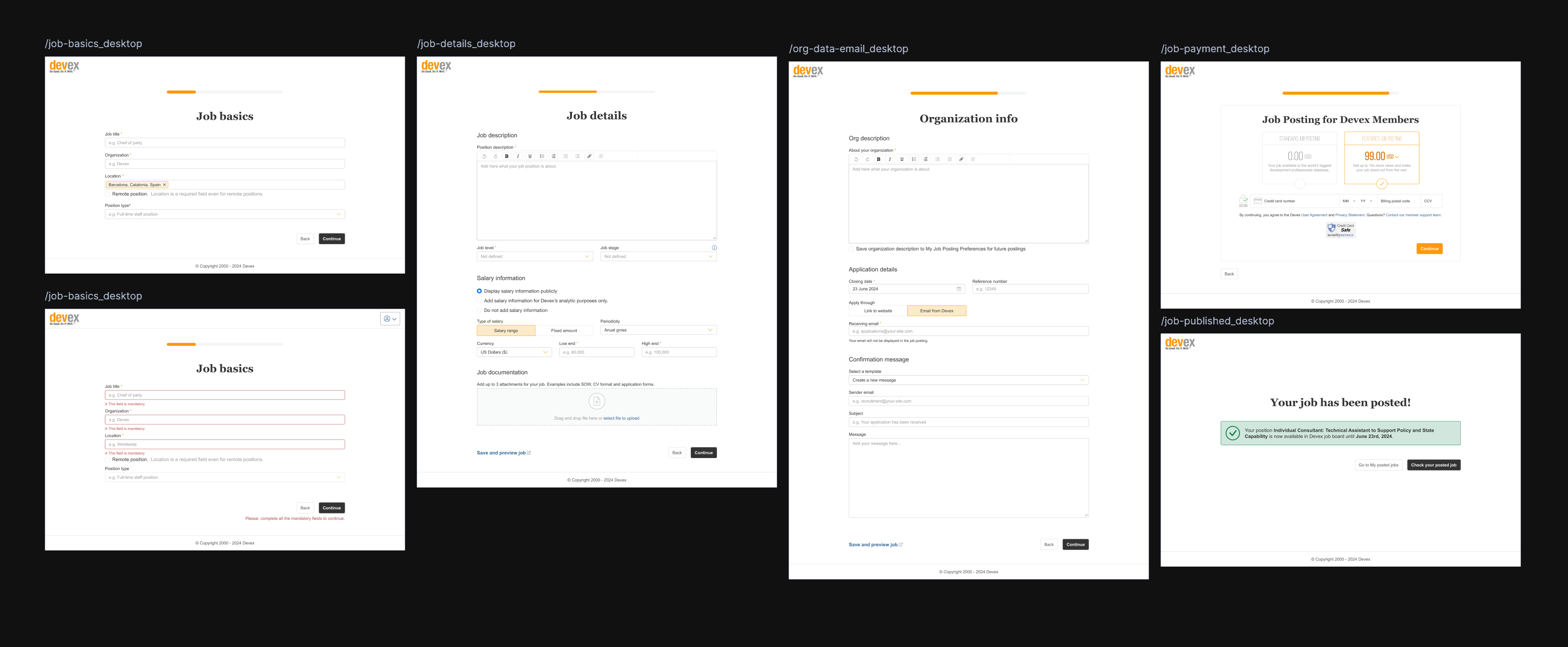 Desktop version of the redesigned job posting form