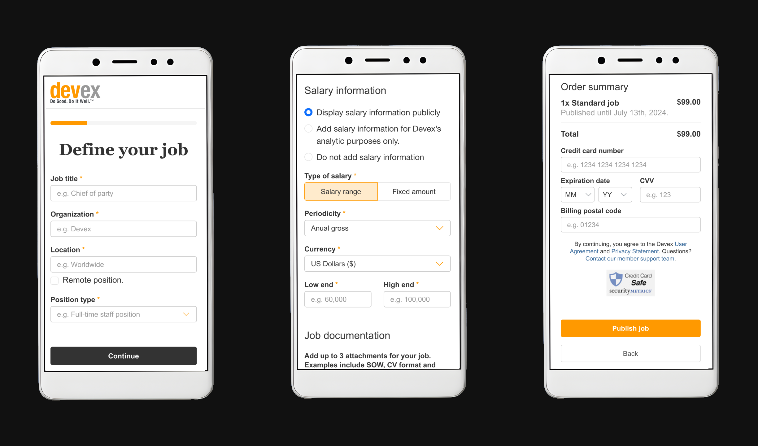 Phone mockup for job posting flow
